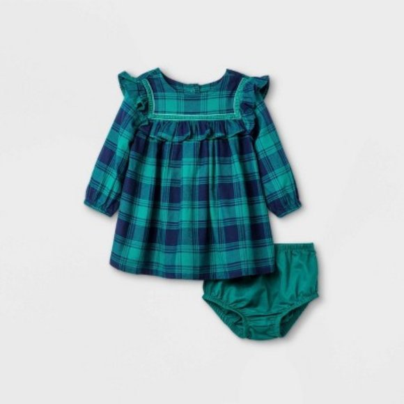 Baby Girls Flannel Ruffle Dress - Cat & Jack NB - Picture 1 of 5